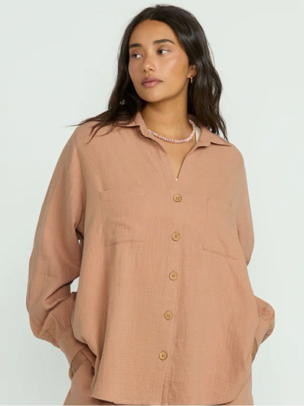 Billabong Women's Button-Front Shirt in light terracotta